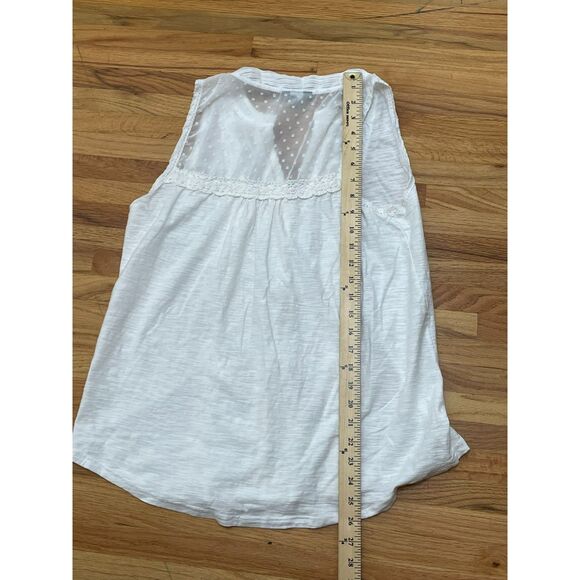 For Cynthia Women's Top Blouse White Cotton L Sleevless Lace Trim Boho Button - Picture 7 of 8